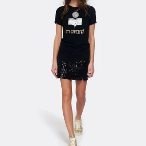 magasin pour MARANT ÉTOILE Tee-shirt Koldi Lin Noir Argenté Rose 12