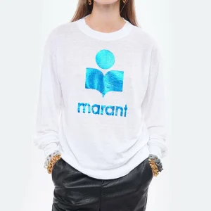 MARANT ÉTOILE Tee-shirt Klowia Lin Blanc Bleu outlet 12