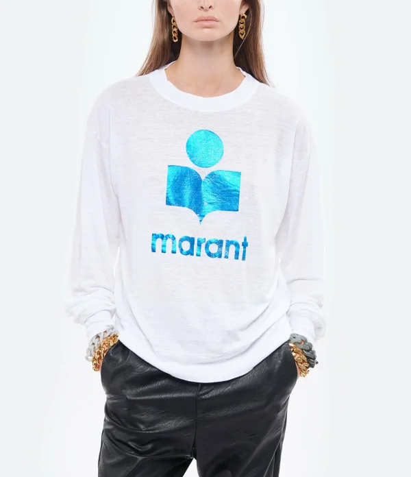 MARANT ÉTOILE Tee-shirt Klowia Lin Blanc Bleu outlet 4