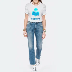 outlet MARANT ÉTOILE Tee-shirt Koldi Lin Blanc Bleu 13