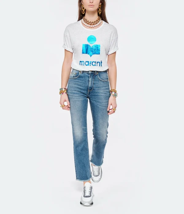 outlet MARANT ÉTOILE Tee-shirt Koldi Lin Blanc Bleu 5