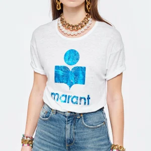 outlet MARANT ÉTOILE Tee-shirt Koldi Lin Blanc Bleu 11