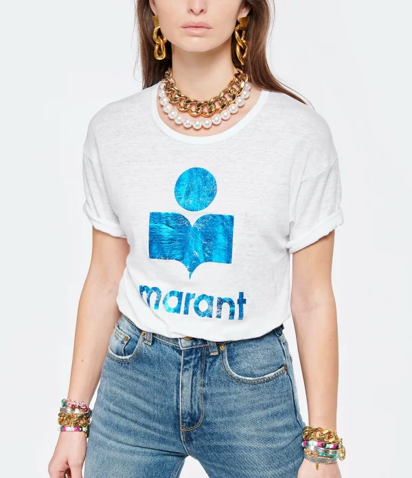 outlet MARANT ÉTOILE Tee-shirt Koldi Lin Blanc Bleu 4