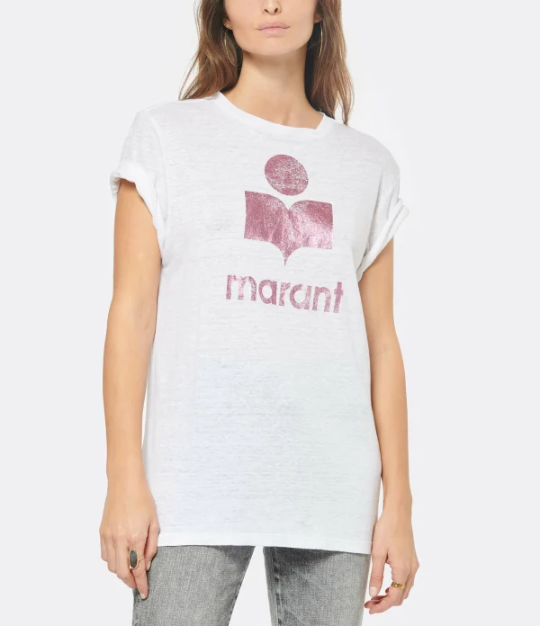 MARANT ÉTOILE Tee-shirt Zewel Lin Rose Blanc soldes en ligne 3