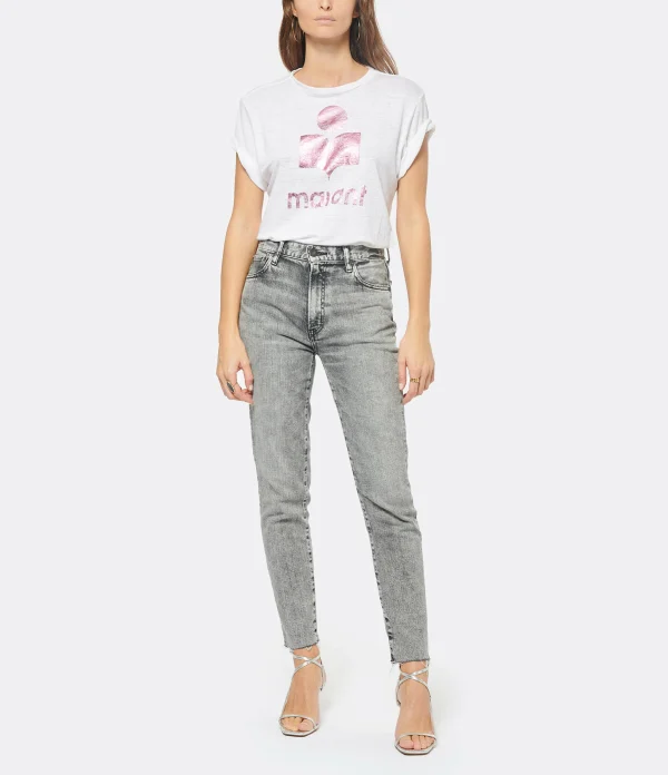 MARANT ÉTOILE Tee-shirt Zewel Lin Rose Blanc soldes en ligne 4