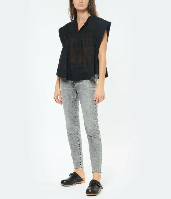 MARANT ÉTOILE Top Leaza Coton Noir de garantie authentique 5