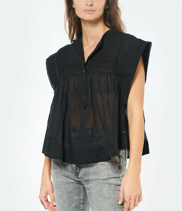 MARANT ÉTOILE Top Leaza Coton Noir de garantie authentique 6