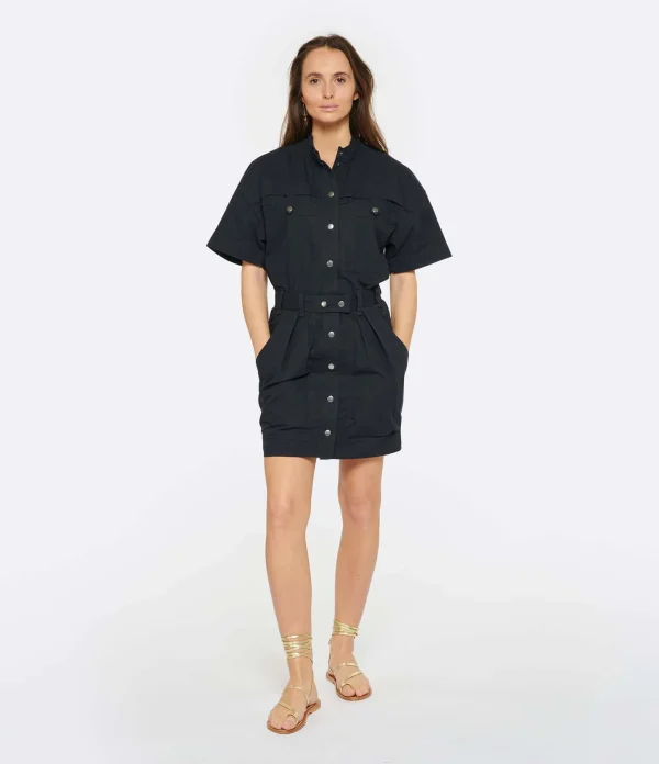 Meilleur Prix MARANT ÉTOILE Robe Rime Coton Noir Délavé 4