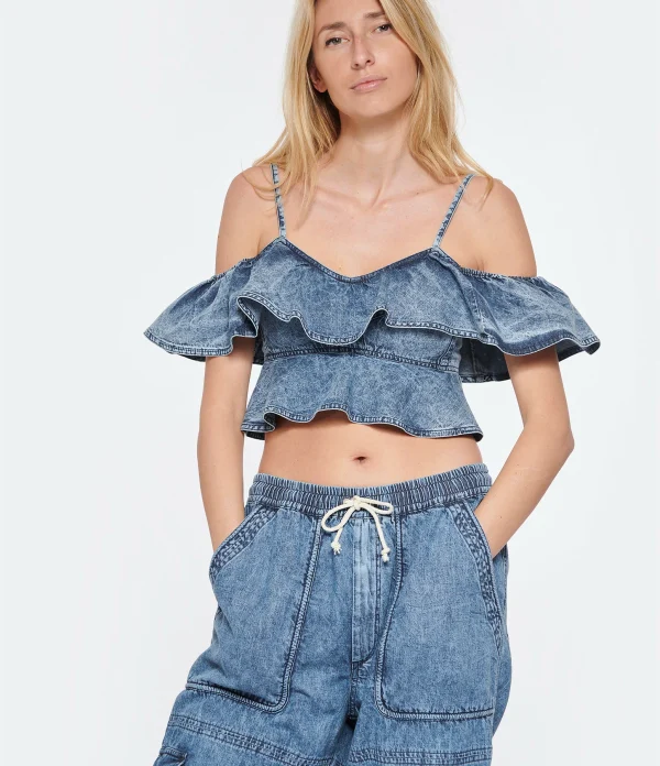 MARANT ÉTOILE Top Voloteo Coton Bleu site pas cher 3