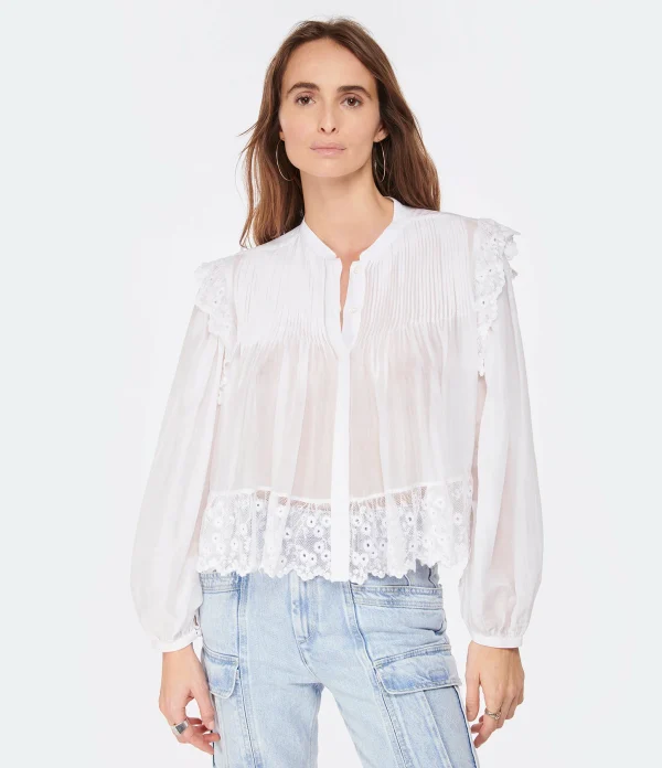 mode pas cher Isabel Marant Chemise Mikia Coton Dentelle Blanc 4