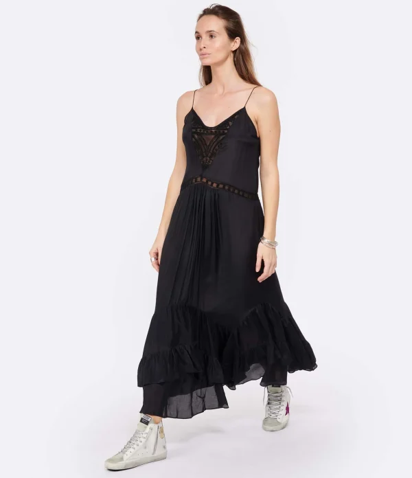 IRO Robe Midi Cliff Soie Noir en vente 3