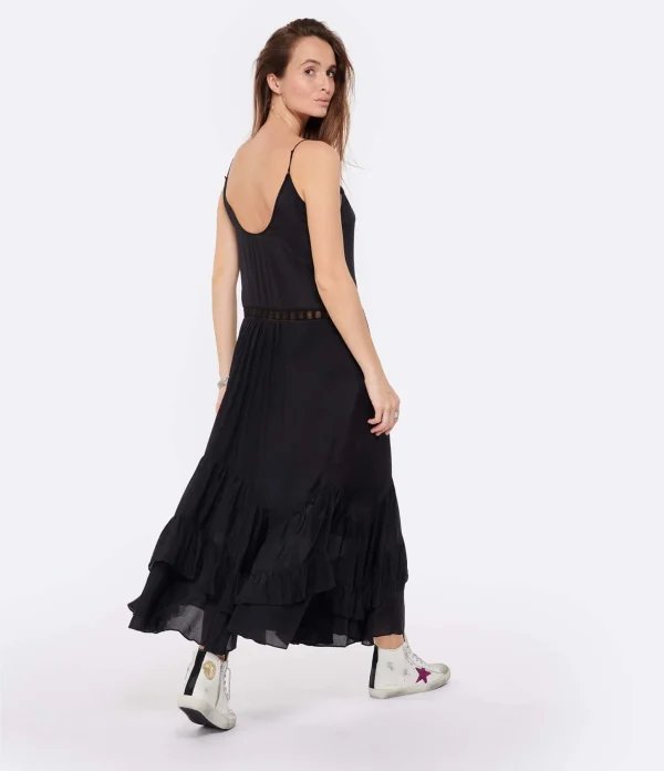 IRO Robe Midi Cliff Soie Noir en vente 4