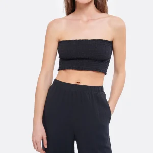 JEANNE VOULAND Top Hyna Bandeau Gaze De Coton Noir site pas cher 12