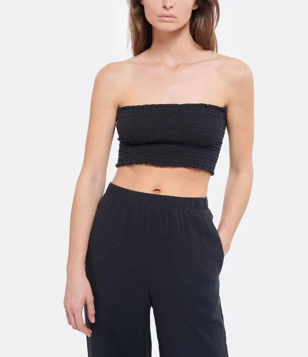 JEANNE VOULAND Top Hyna Bandeau Gaze De Coton Noir site pas cher 4