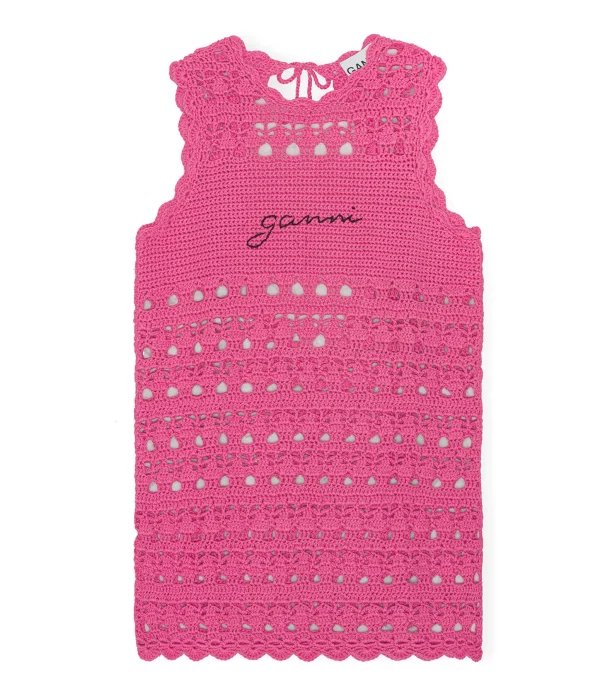 outlet soldes Ganni Robe De Plage Crochet Coton Organique Rose 1