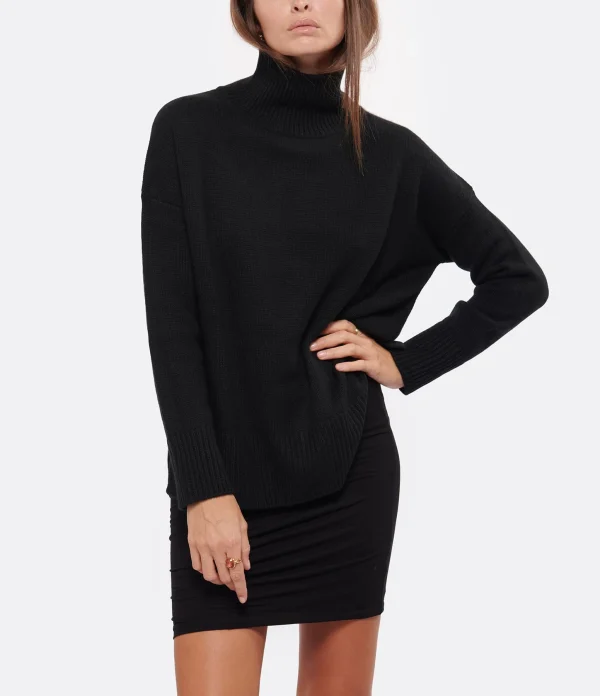 Kujten Pull Ulla Col Cheminé Oversize Cachemire Noir Satisfait ou Remboursé 4