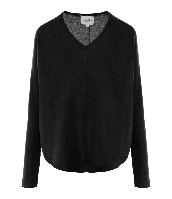 luxe soldes Kujten Pull Misha Col V Oversize Cachemire Noir 1