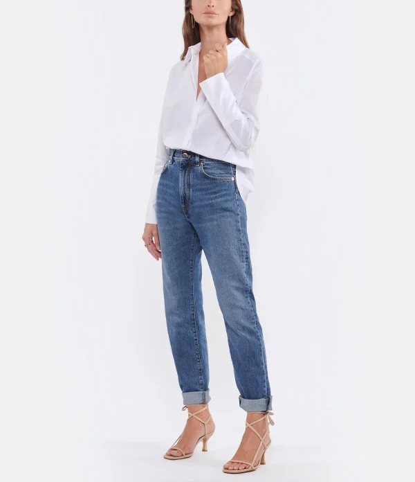 LOULOU STUDIO Jean Wular Droit Coton Bleu Délavé en ligne 9