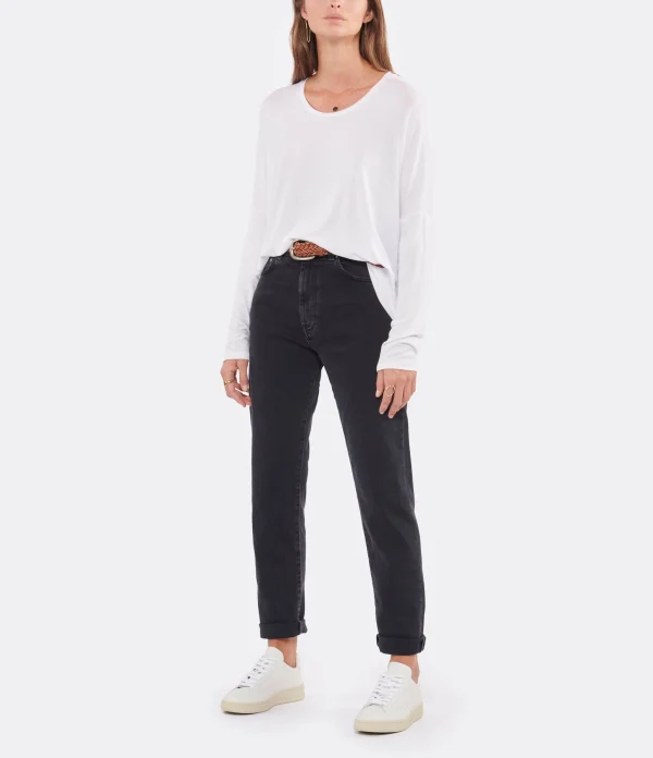 magasin france LOULOU STUDIO Jean Wular Droit Coton Noir Délavé 7