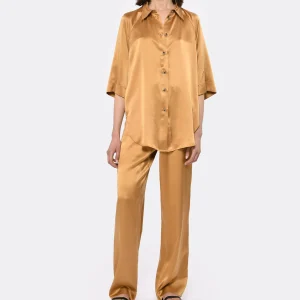 LOULOU STUDIO Chemise Manches Courtes Datia Soie Camel vente pas cher 10