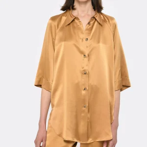 LOULOU STUDIO Chemise Manches Courtes Datia Soie Camel vente pas cher 8