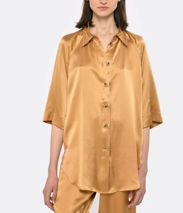 LOULOU STUDIO Chemise Manches Courtes Datia Soie Camel vente pas cher 3