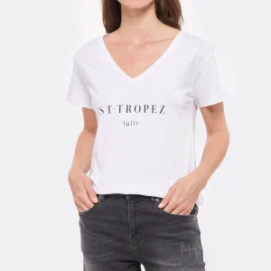 Tee-shirt Lulli St-Tropez Col V Coton Bio Blanc, Collaboration Jeanne Vouland X Lulli acheter en ligne 12