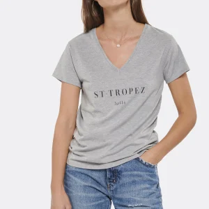 Tee-shirt Lulli St-Tropez Col V Coton Gris, Collaboration Jeanne Vouland X Lulli soldes pas cher 8