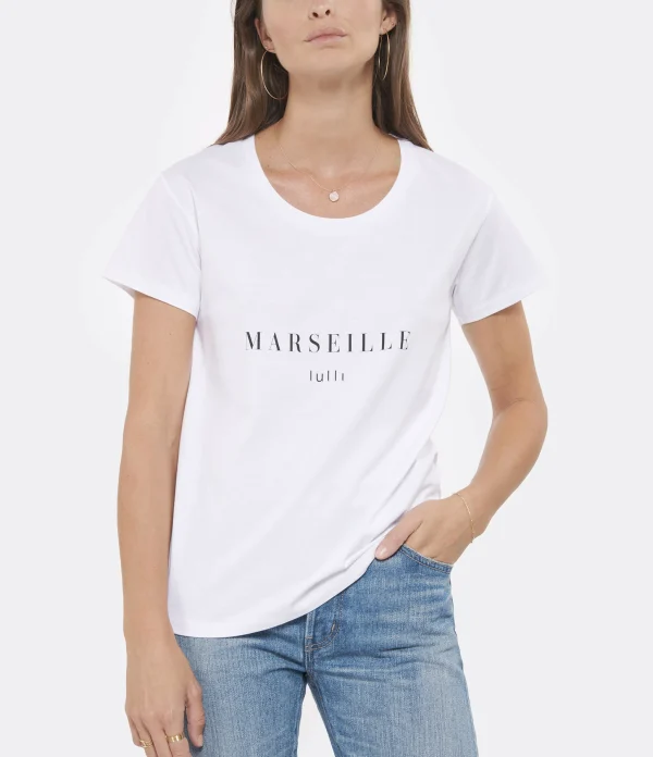 a Prix Discount Tee-shirt Lulli Marseille Col Rond Coton Bio Blanc, Collaboration Jeanne Vouland X Lulli 3