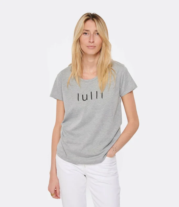 mode pas chere Tee-shirt Lulli Col Rond Coton Gris 4