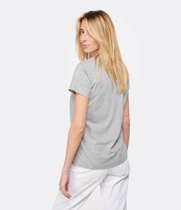 mode pas chere Tee-shirt Lulli Col Rond Coton Gris 6