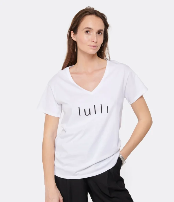 de garantie authentique Tee-shirt Lulli Col V Coton Bio Blanc 3