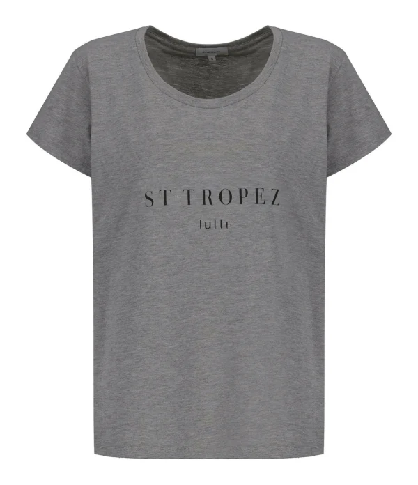 en ligne officielle Tee-shirt Lulli St-Tropez Col Rond Coton Gris, Collaboration Jeanne Vouland X Lulli 1