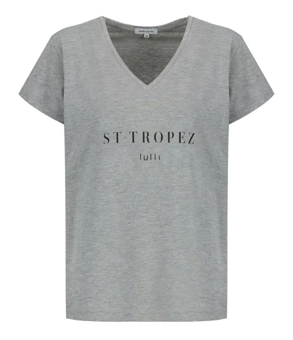 Tee-shirt Lulli St-Tropez Col V Coton Gris, Collaboration Jeanne Vouland X Lulli soldes pas cher 1