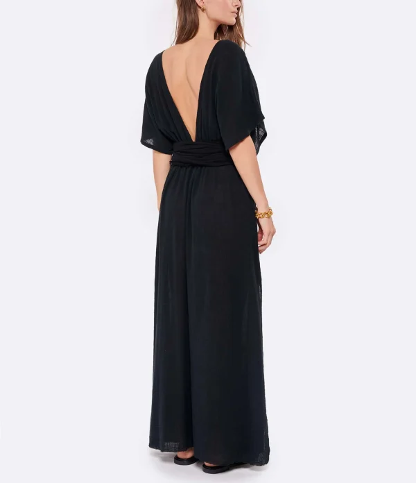 meilleure qualité MAISON SAINT JULIEN Robe Empire Longue Coton Noir 5