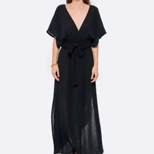 meilleure qualité MAISON SAINT JULIEN Robe Empire Longue Coton Noir 10