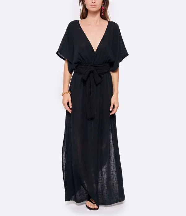 meilleure qualité MAISON SAINT JULIEN Robe Empire Longue Coton Noir 4