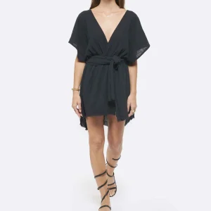 en ligne vente MAISON SAINT JULIEN Robe Empire Courte Coton Noir 10