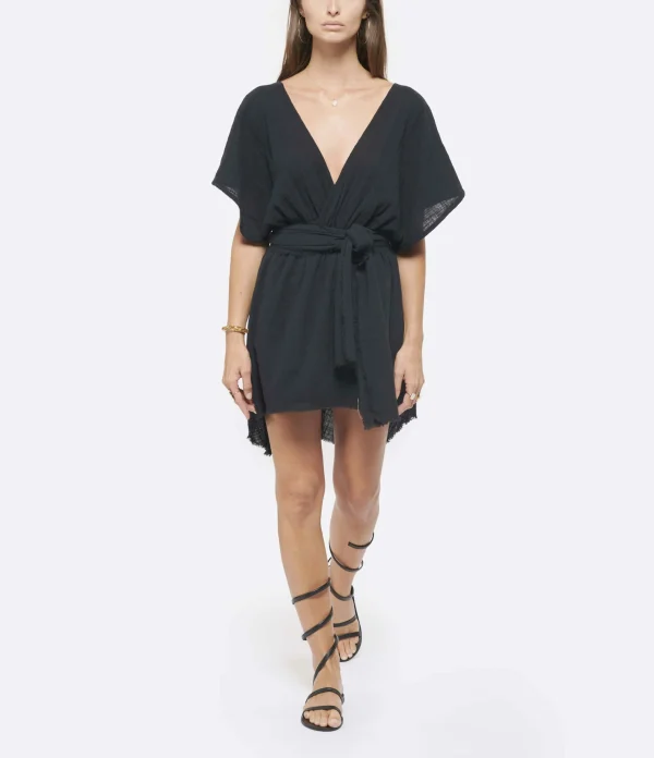 en ligne vente MAISON SAINT JULIEN Robe Empire Courte Coton Noir 4