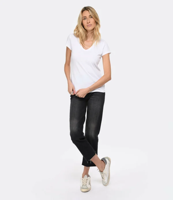 MAJESTIC FILATURES Tee-shirt Julia Col V Coton Blanc en ligne vente 6