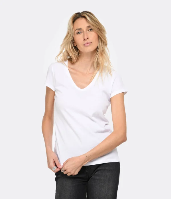 MAJESTIC FILATURES Tee-shirt Julia Col V Coton Blanc en ligne vente 4