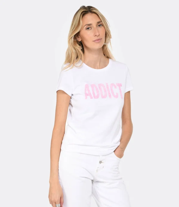 Nouvelle tendance MAJESTIC FILATURES Tee-shirt Coton Addict Rose Fluo 4