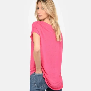 marques pas cher MAJESTIC FILATURES Tee-shirt Col V Lin Flamingo 13