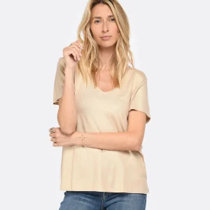 MAJESTIC FILATURES Tee-shirt Col V Sable Doré grossiste en ligne 11