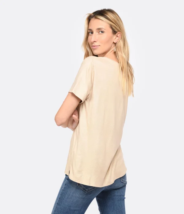 MAJESTIC FILATURES Tee-shirt Col V Sable Doré grossiste en ligne 5