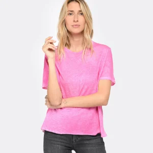 Les achats en ligne MAJESTIC FILATURES Tee-shirt Col Rond Lin Flamingo 10