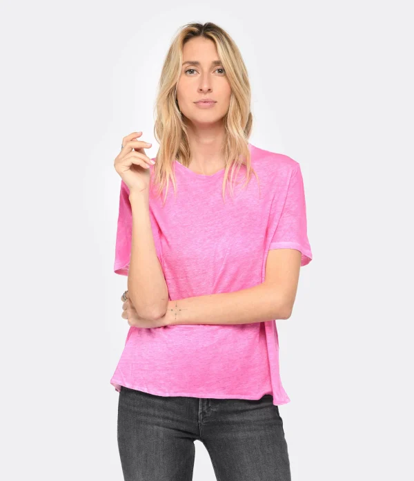 Les achats en ligne MAJESTIC FILATURES Tee-shirt Col Rond Lin Flamingo 4