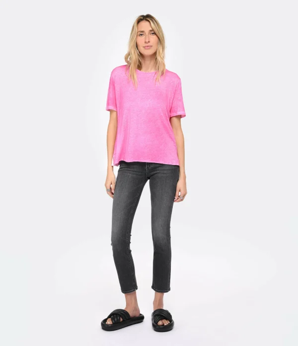 Les achats en ligne MAJESTIC FILATURES Tee-shirt Col Rond Lin Flamingo 5