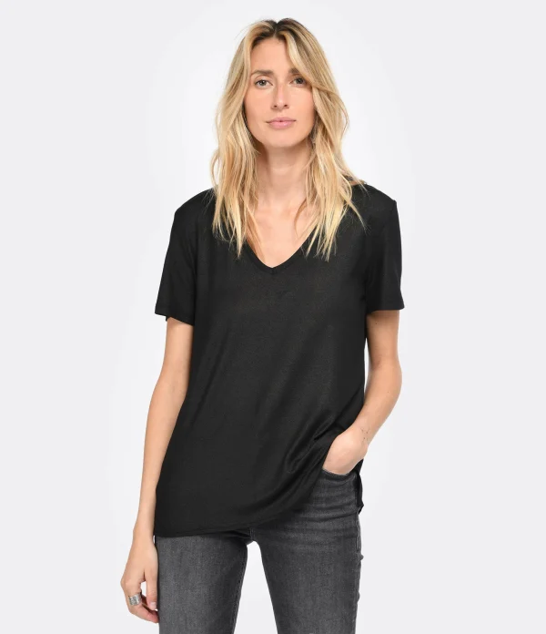 mode pas chere MAJESTIC FILATURES Tee-shirt Col V Noir 4