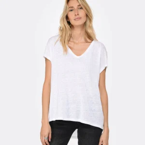 grossiste MAJESTIC FILATURES Tee-shirt Col V Lin Blanc 13